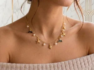 Choker Pérola Estrela e Concha Dourado - (RR71)